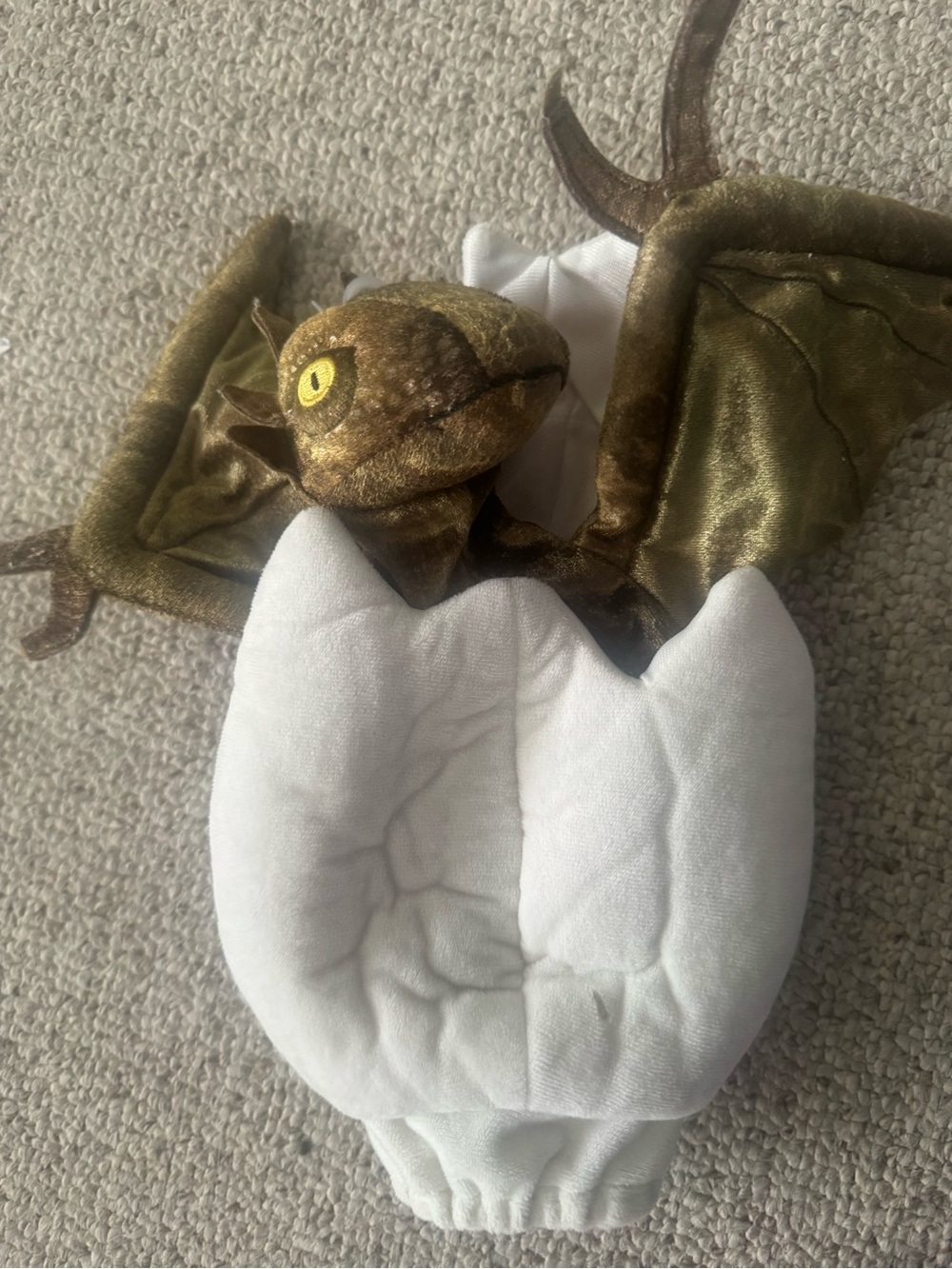 Plush Green Dragon Hood with White Egg Nest